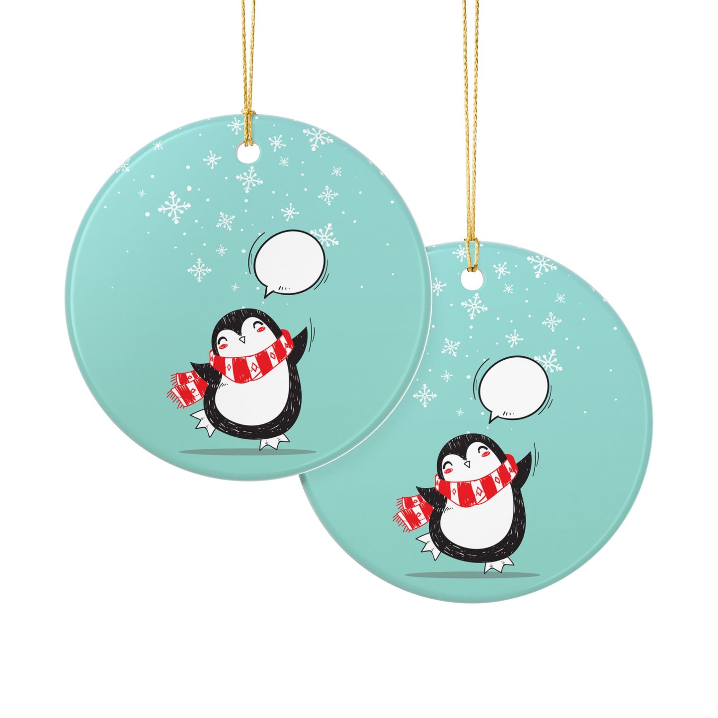 Cute Penguin Ceramic Ornament — Holiday Snowflakes, Two-Sided Christmas Tree Decoration