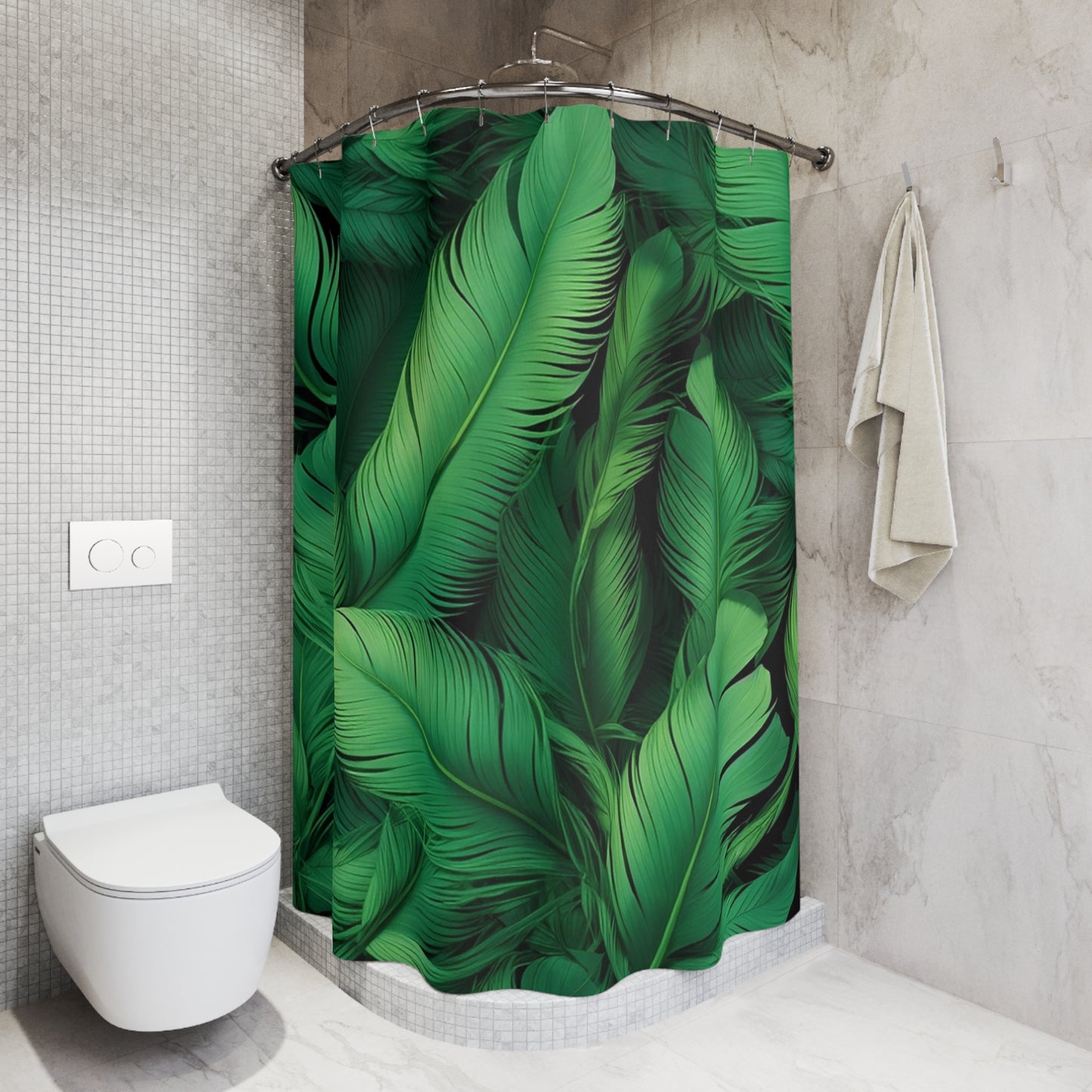 Tropical Leaf Shower Curtain - Lush Green Bathroom Decor, Bohemian Style, Leafy Design, Nature Themed, Gift for Home