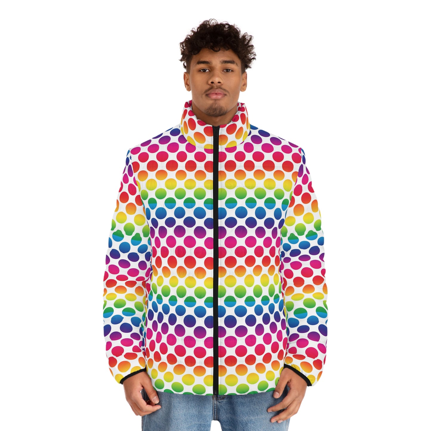 Vibrant Rainbow Men's Puffer Jacket, Colorful Winter Outerwear, Stylish Men's Jacket, Unisex Jacket, Perfect for All Occasions