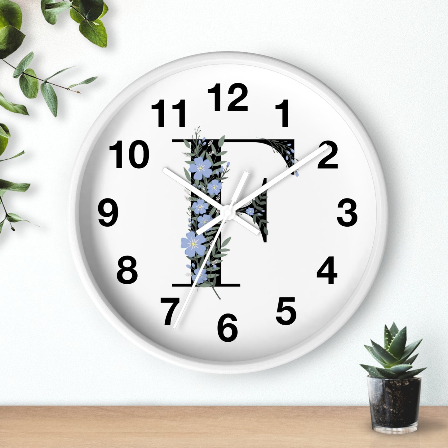 Personalized Floral Initial Wall Clock - Beautiful Home Decor, Gift for Her, Wedding, Housewarming, Mother's Day, Custom Timepiece