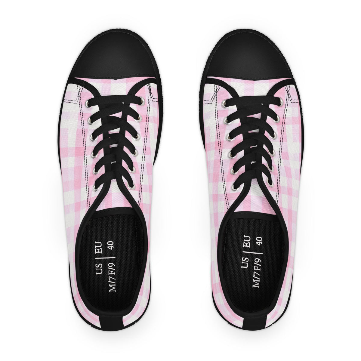 Pink Gingham Low Top Sneakers - Women's Casual Canvas Shoes