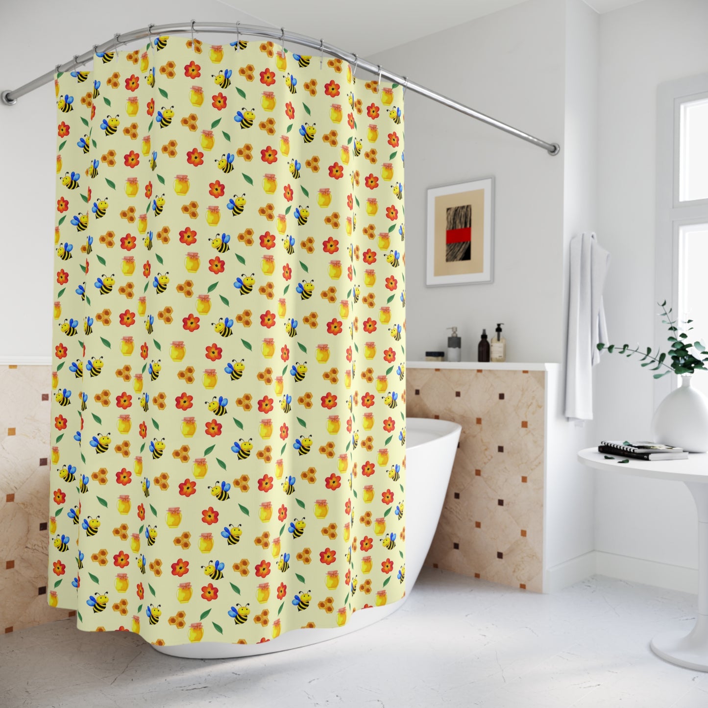 Whimsical Bee & Flower Shower Curtains, Cheerful Bathroom Decor