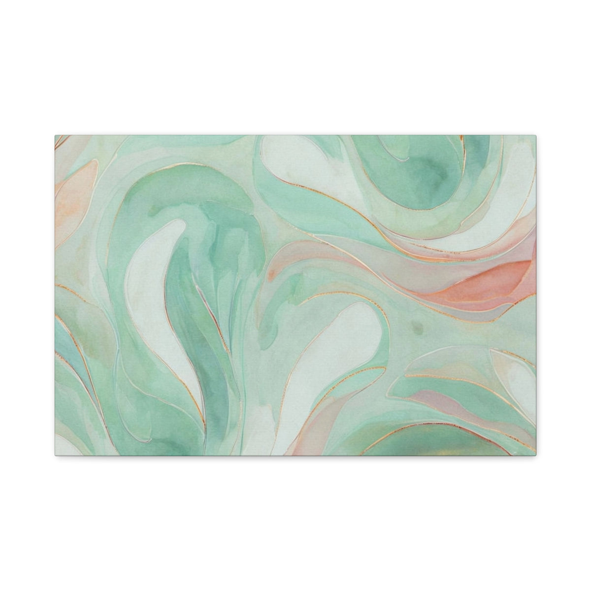 Abstract Green Marble Canvas Print — Teal & Coral Swirl Wall Art
