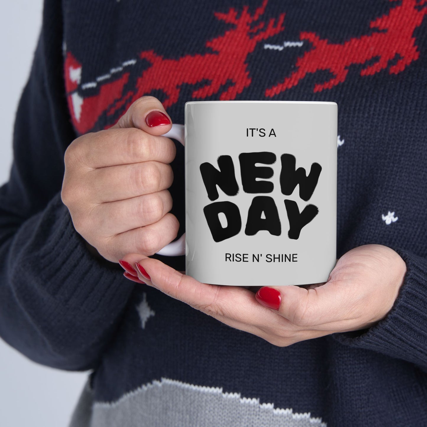 Inspirational Ceramic Mug - "New Day" Theme, Motivational Gift, Coffee Lover, Kitchen Decor, Wellness