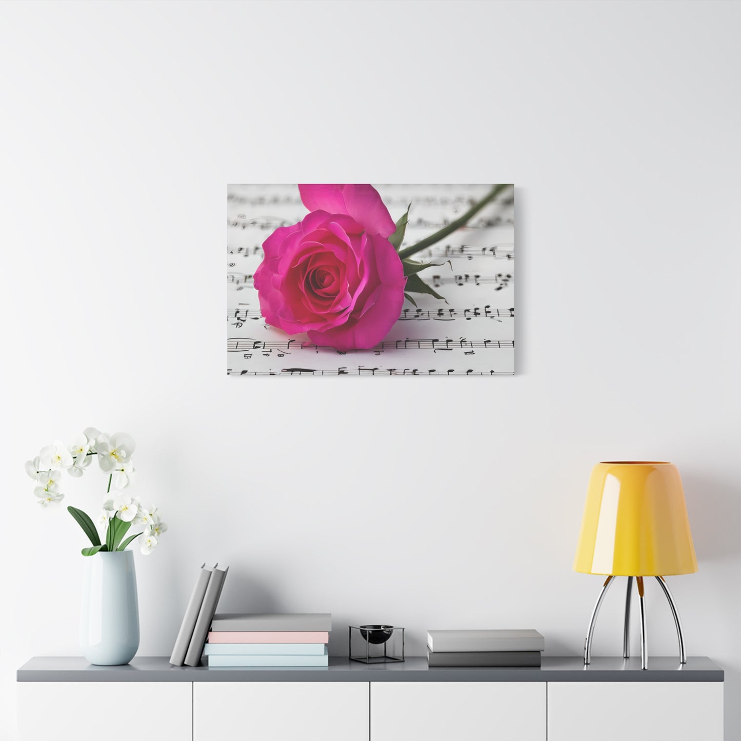 Stretched Canvas Art Print, Classic Rose on Sheet Music, Floral Wall Decor, Home Decoration, Gift for Music Lovers