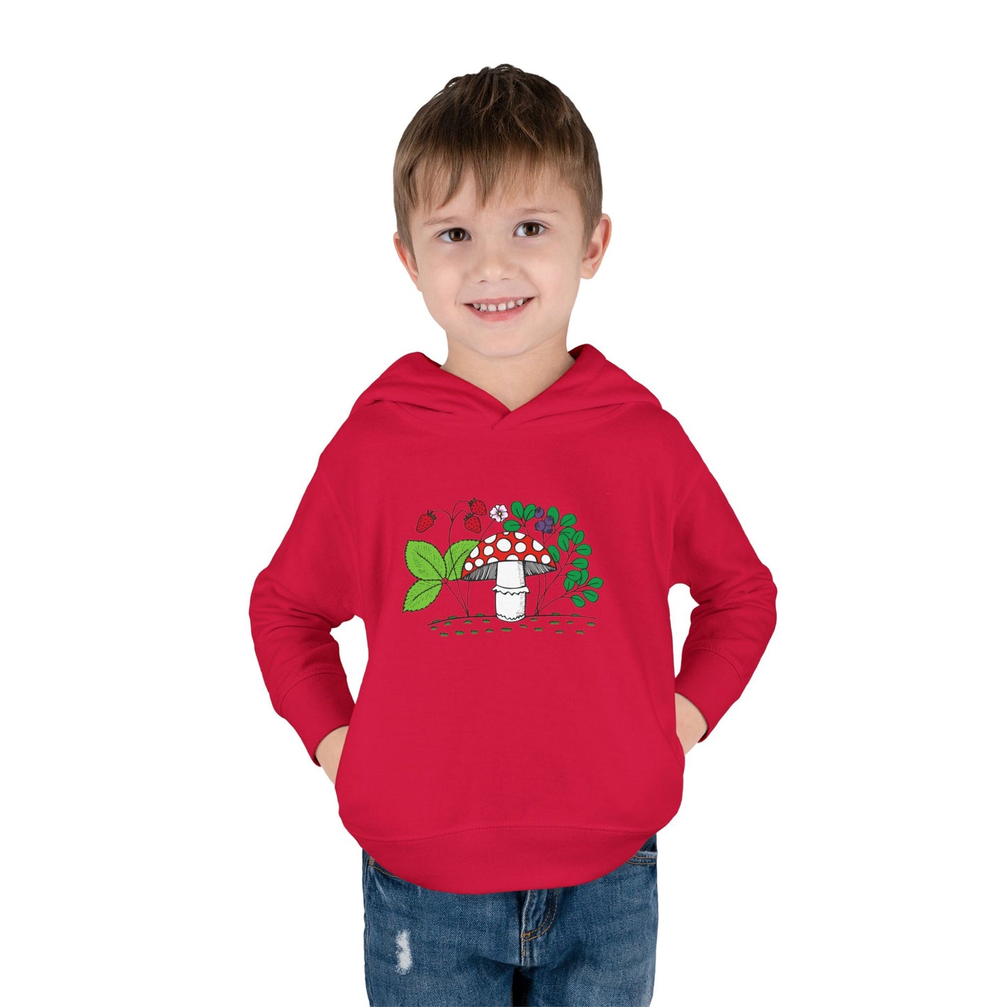Whimsical Toddler Pullover Fleece Hoodie, Cute Sweater for Kids, Cozy Fall Fashion, Mushroom Design, Halloween Outfit, Gift for Toddlers