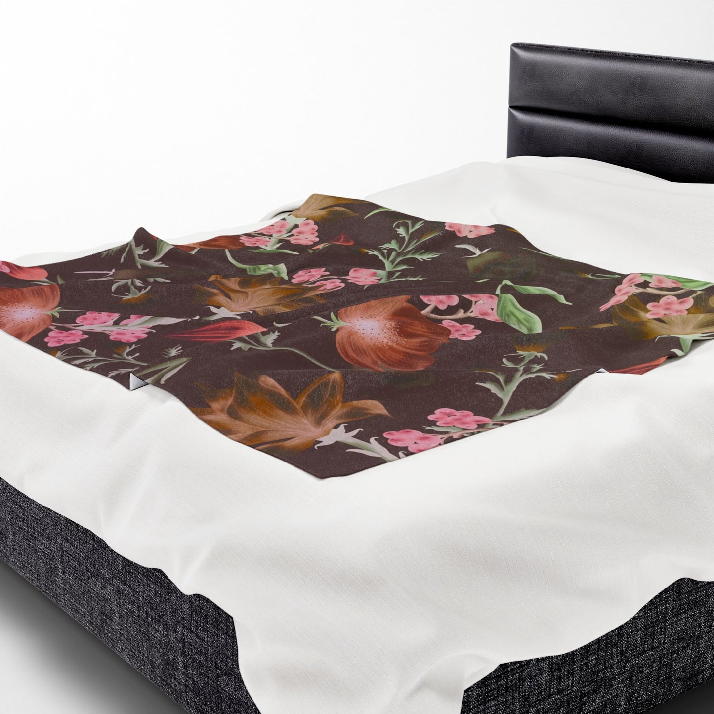 Floral Skull Velveteen Blanket, Cozy Throw, Living Room Decor, Gift for Her, Soft Bedding, Boho Home Accent