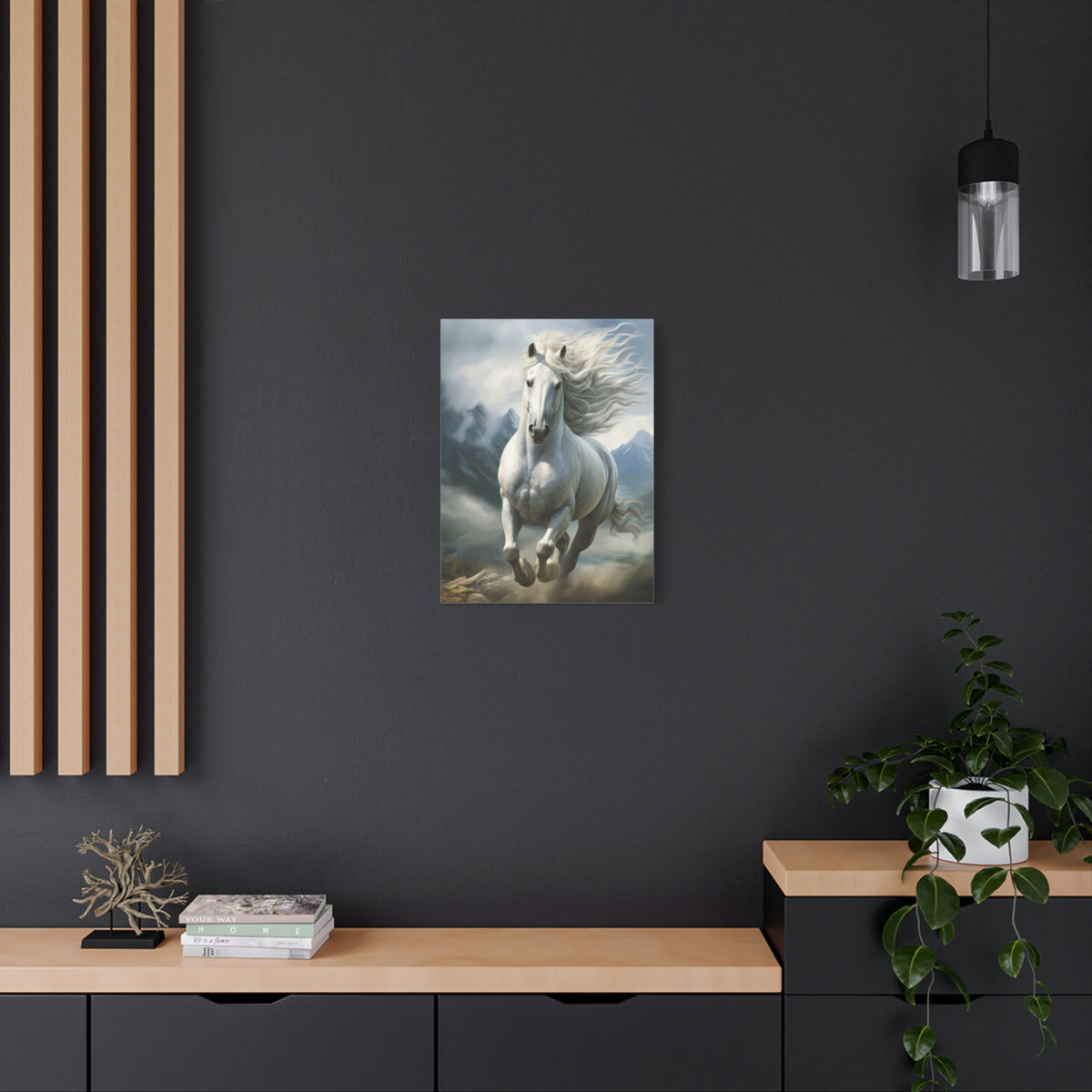 White Stallion Canvas Print – Majestic Galloping Horse Wall Art