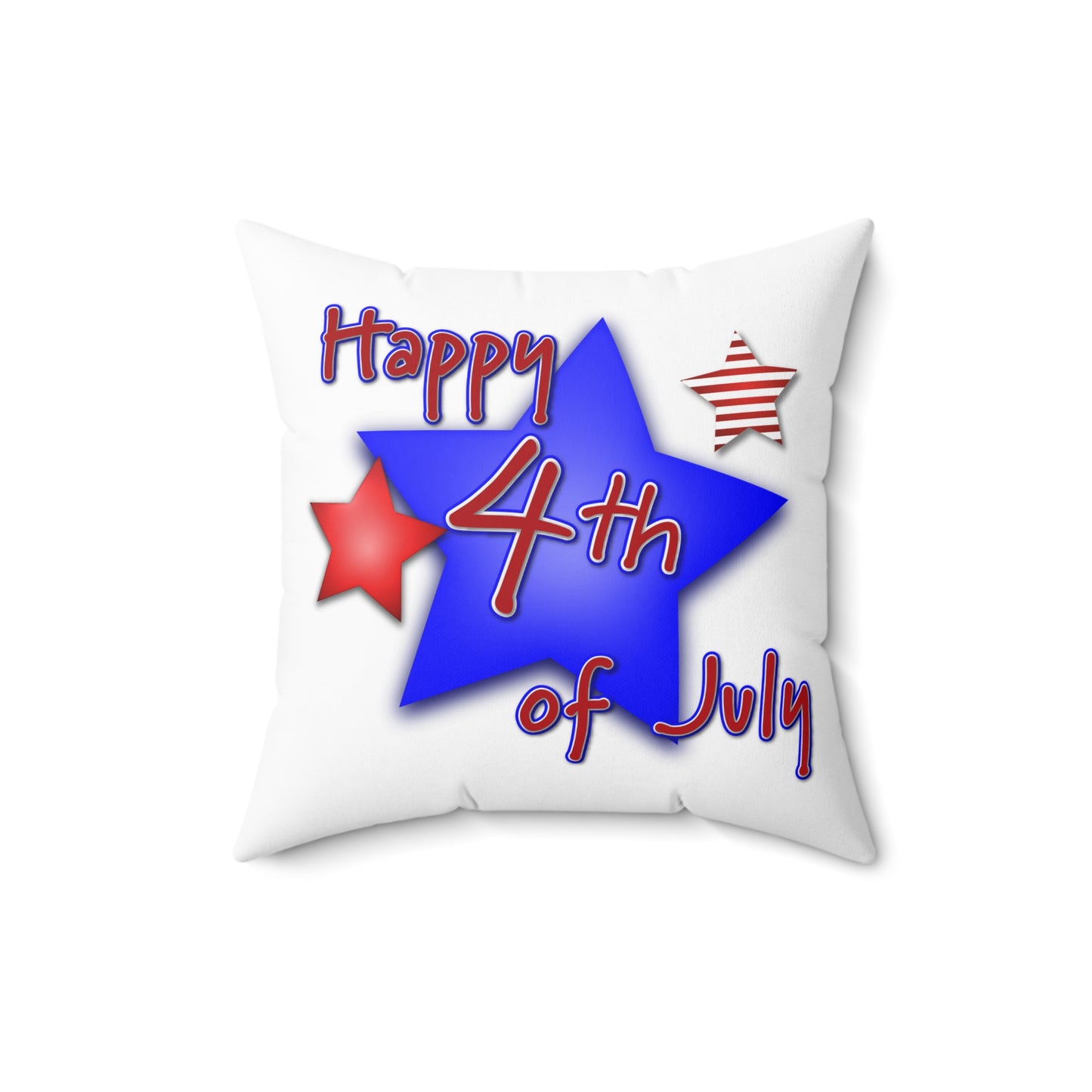 Spun Polyester Square Pillow Red White and Blue Happy 4th of July