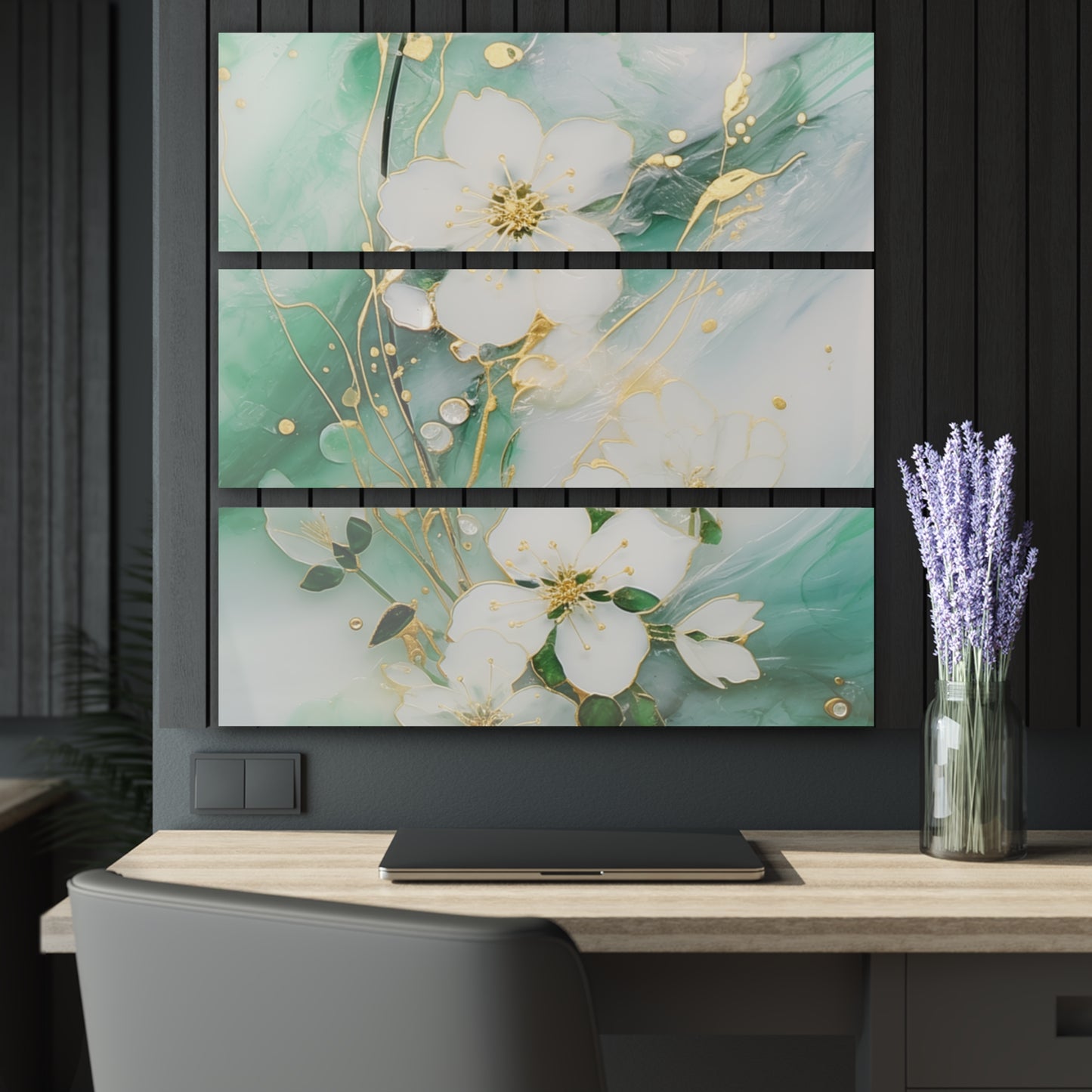 Elegant Floral Acrylic Print Triptych, Wall Art Décor, Home Office Artwork, Gifts for Her, Modern Living Room Accent