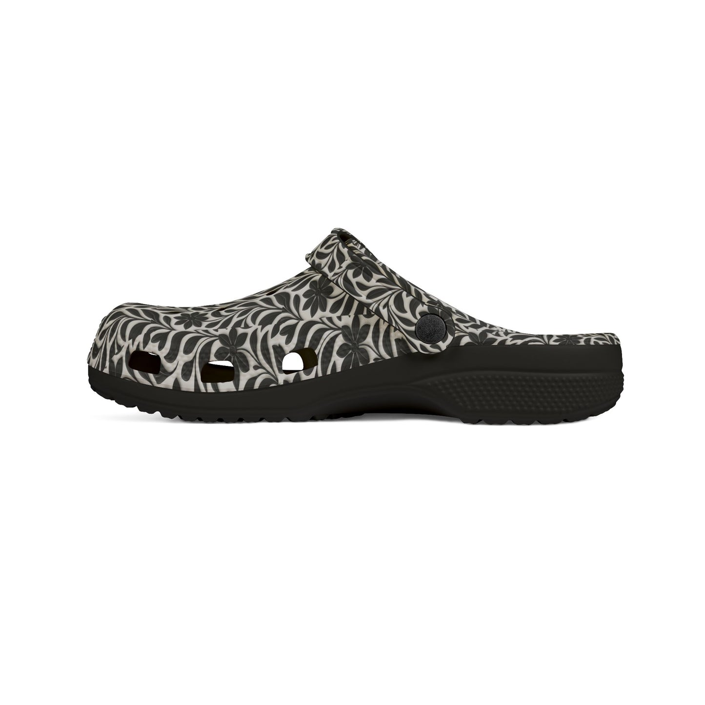 Floral EVA Foam Clogs — Lightweight Black & Cream Garden Pattern