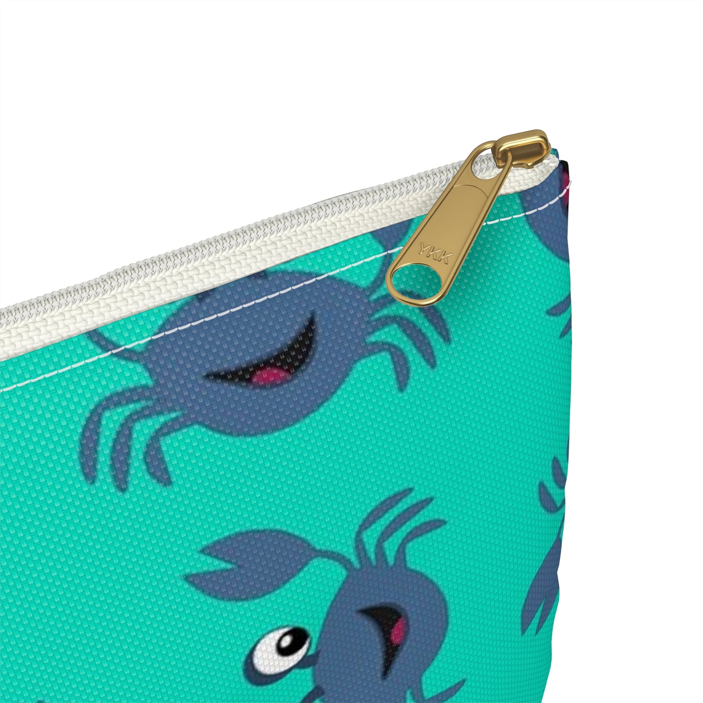 Cute Crab Accessory Pouch, Fun Cosmetic Bag, Beach Accessory, Gift for Crab Lovers, Teal Crab Print Pouch, Summer Essentials