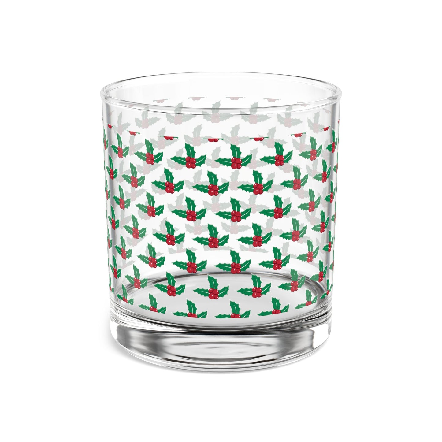 Holly Pattern Rocks Glass, Holiday Barware, Christmas Gifts, Festive Drinkware, Home Decor