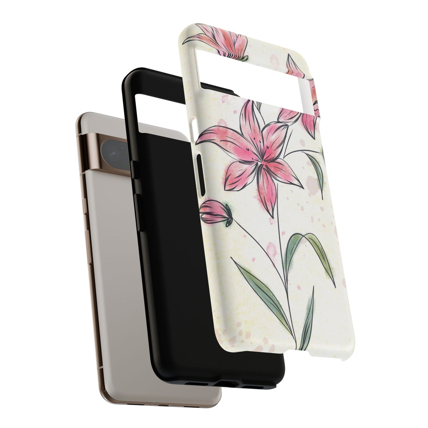 Floral Phone Case with Elegant Pink Lilies, Cute Floral Accessories, Phone Protection, Gift for Her, Stylish Cell Phone Cover