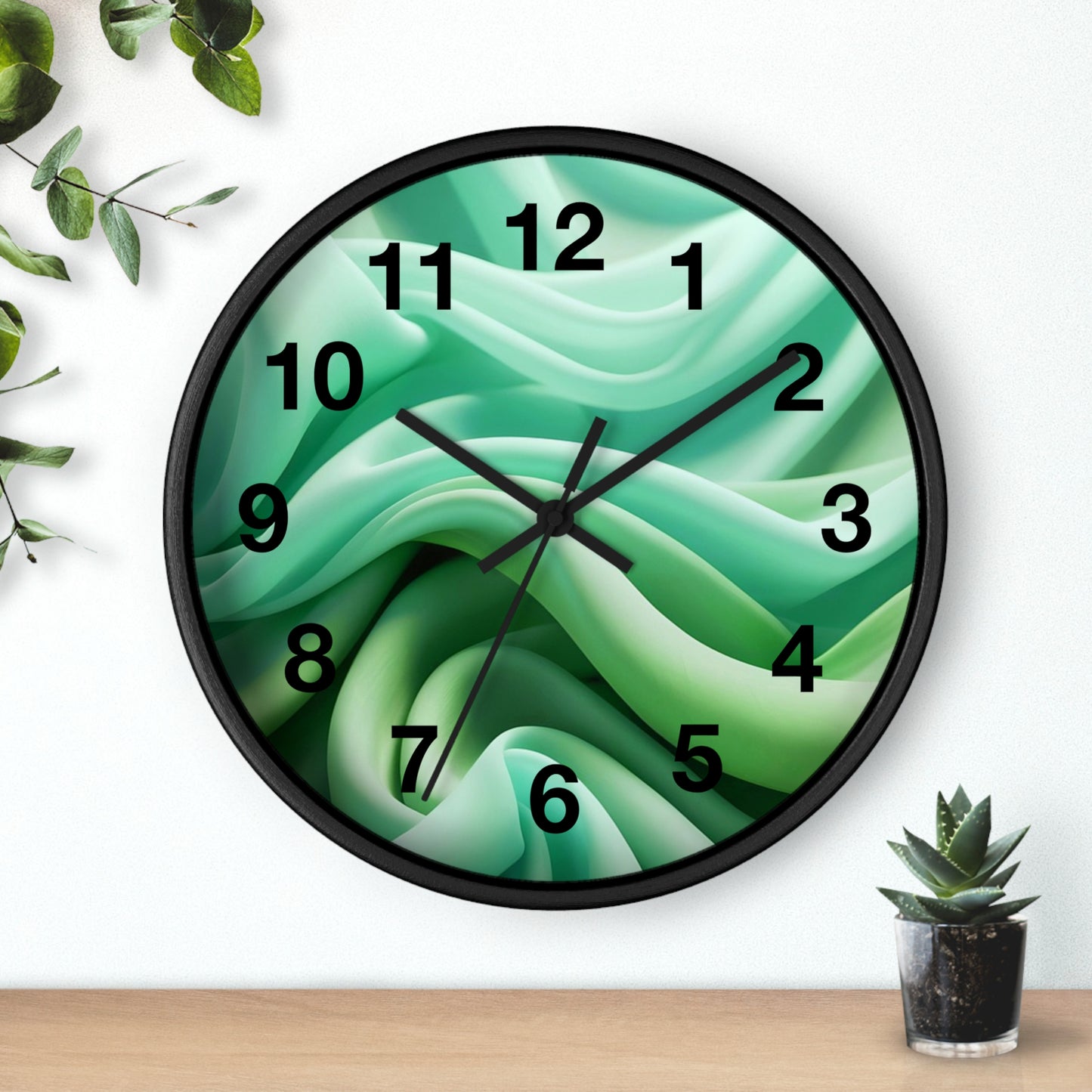 Serene Abstract Green Wall Clock, Modern Home Decor, Relaxing Timepiece, Gifts for Nature Lovers, Minimalist Wall Art