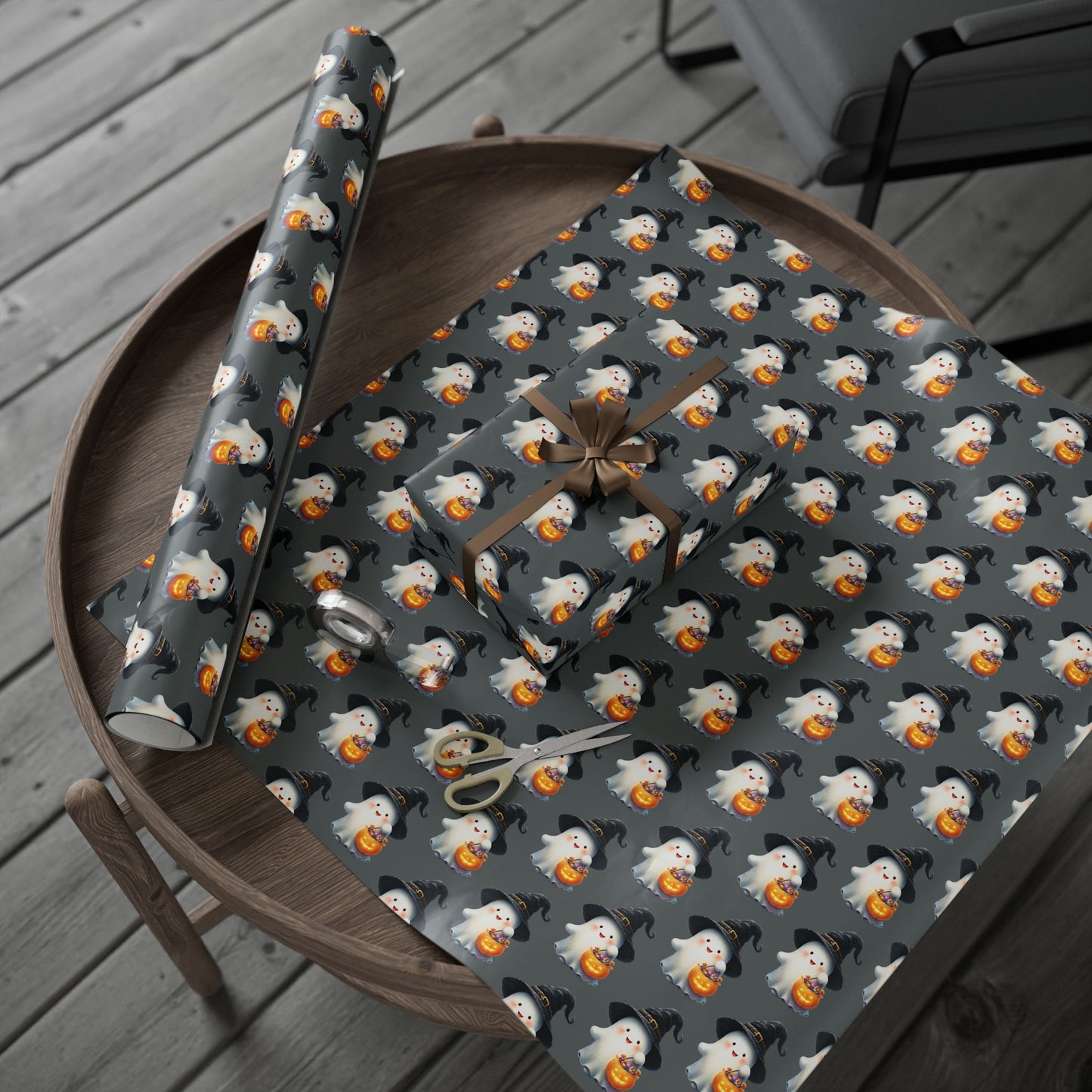 Ghostly Halloween Wrapping Paper, Spooky Gift Wrap, Treats & Trick Paper, Festive Holiday Supplies, Cute Ghost Design