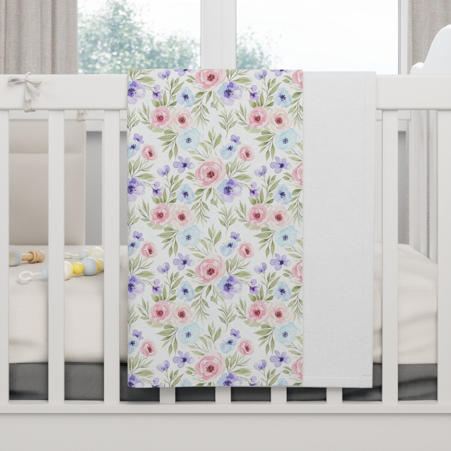 Floral Soft Fleece Baby Blanket, Cozy Nursery Throw, Shower Gift, Infant Bedding, Baby Shower, Floral Decor