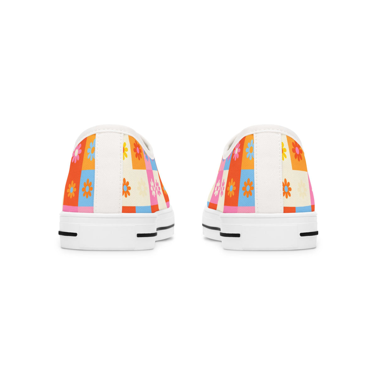 Floral Checkered Low Top Sneakers — Retro 60s-Inspired Casual Shoes