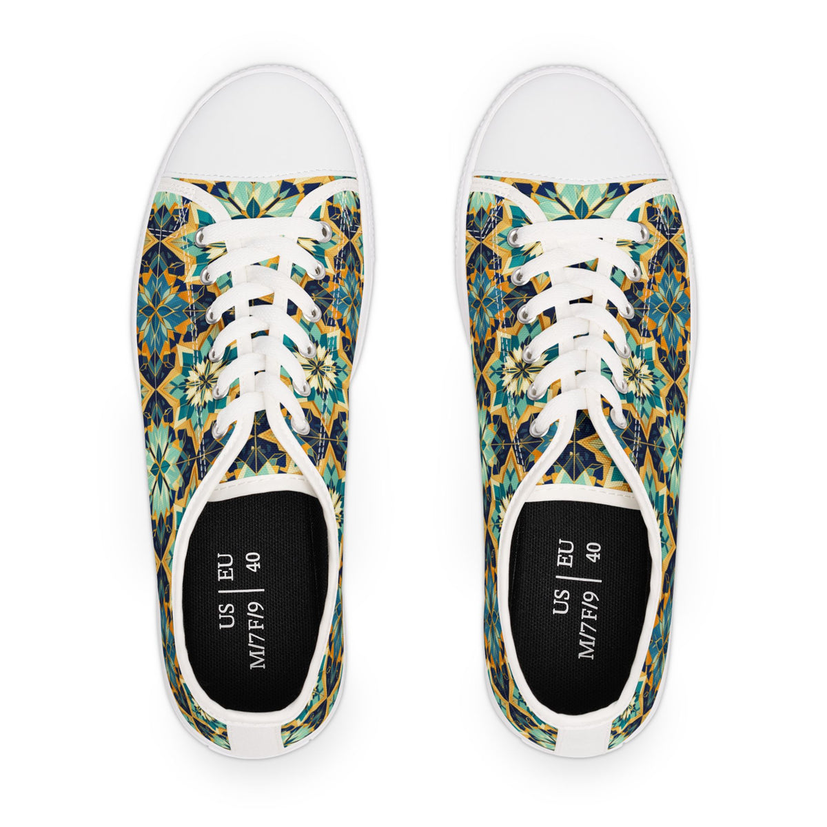 Low Top Sneakers — Boho Tile Floral Print Casual Canvas Shoes