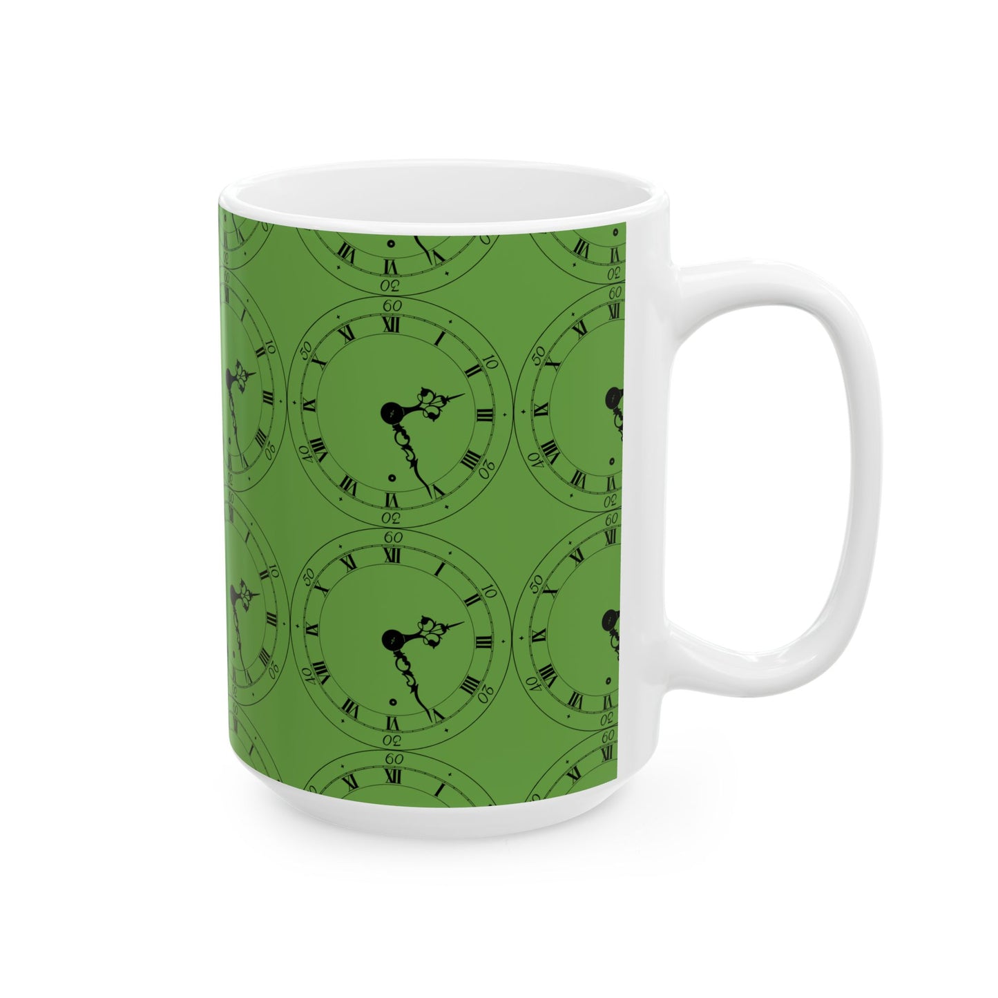 Green Clock Ceramic Mug, Unique Coffee Cup, Perfect Gift for Home, Office, Time Lovers, Functional Decor
