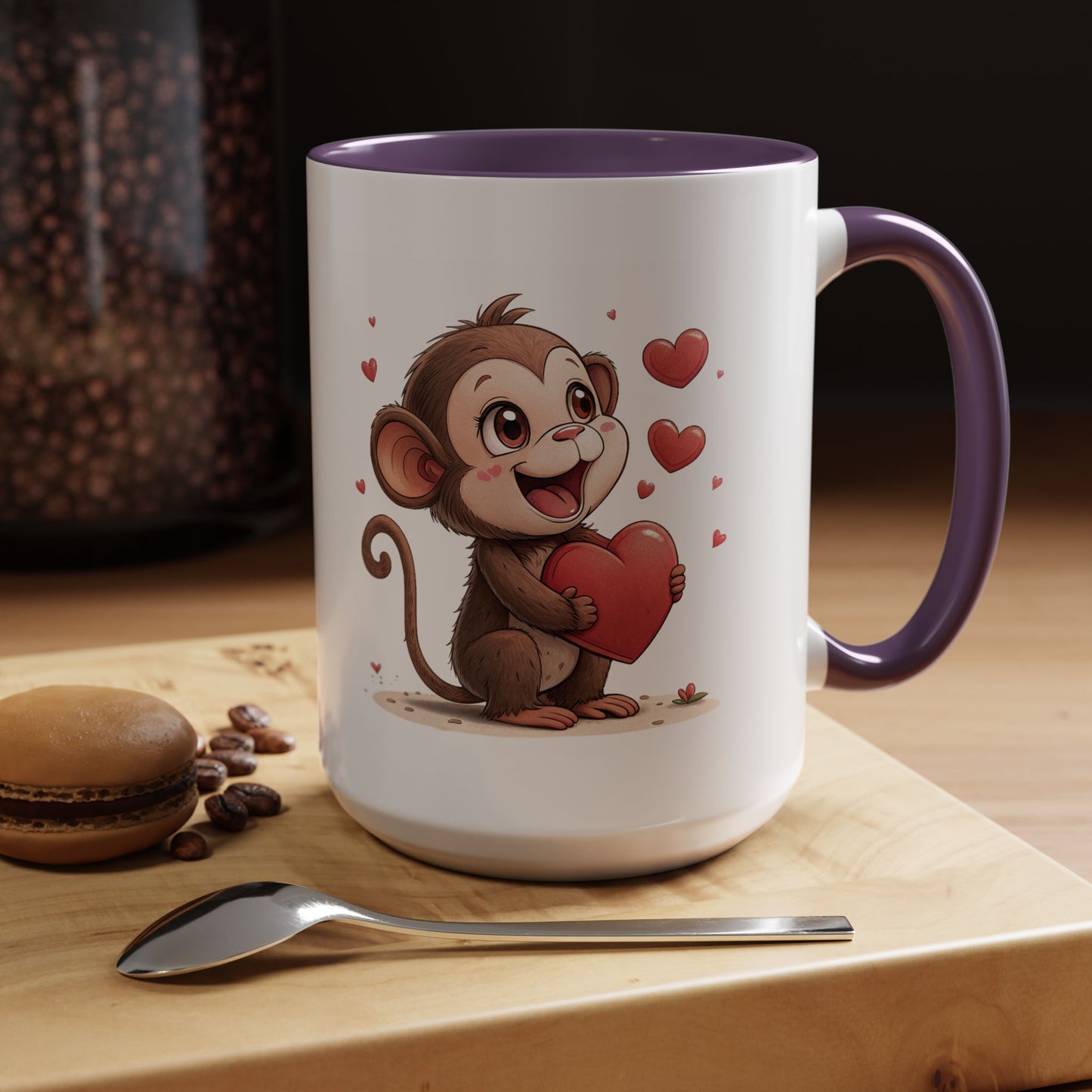 Cute Monkey Love Coffee Mug, Valentine's Gift, Animal Lover's Mug, Heartfelt Coffee Cup, Fun Kitchen Decor