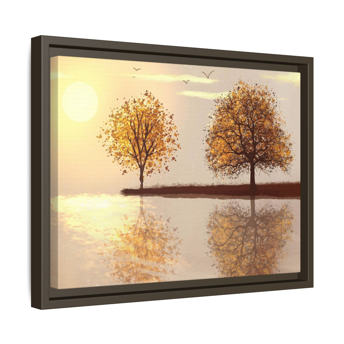Framed Matte Canvas Wall Art — Golden Autumn Trees Reflection