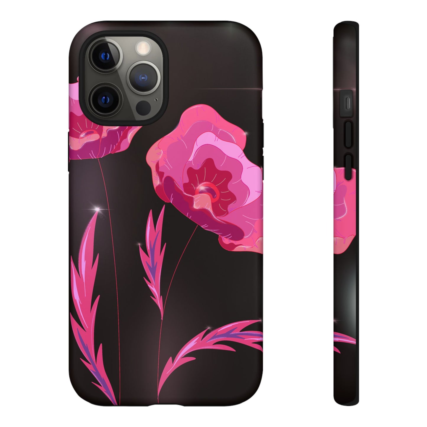 Floral iPhone Case | Tough Cases with Pink Poppy Design, Elegant Flower Phone Cover, Gift for Her, Spring Accessories, Chic Tech