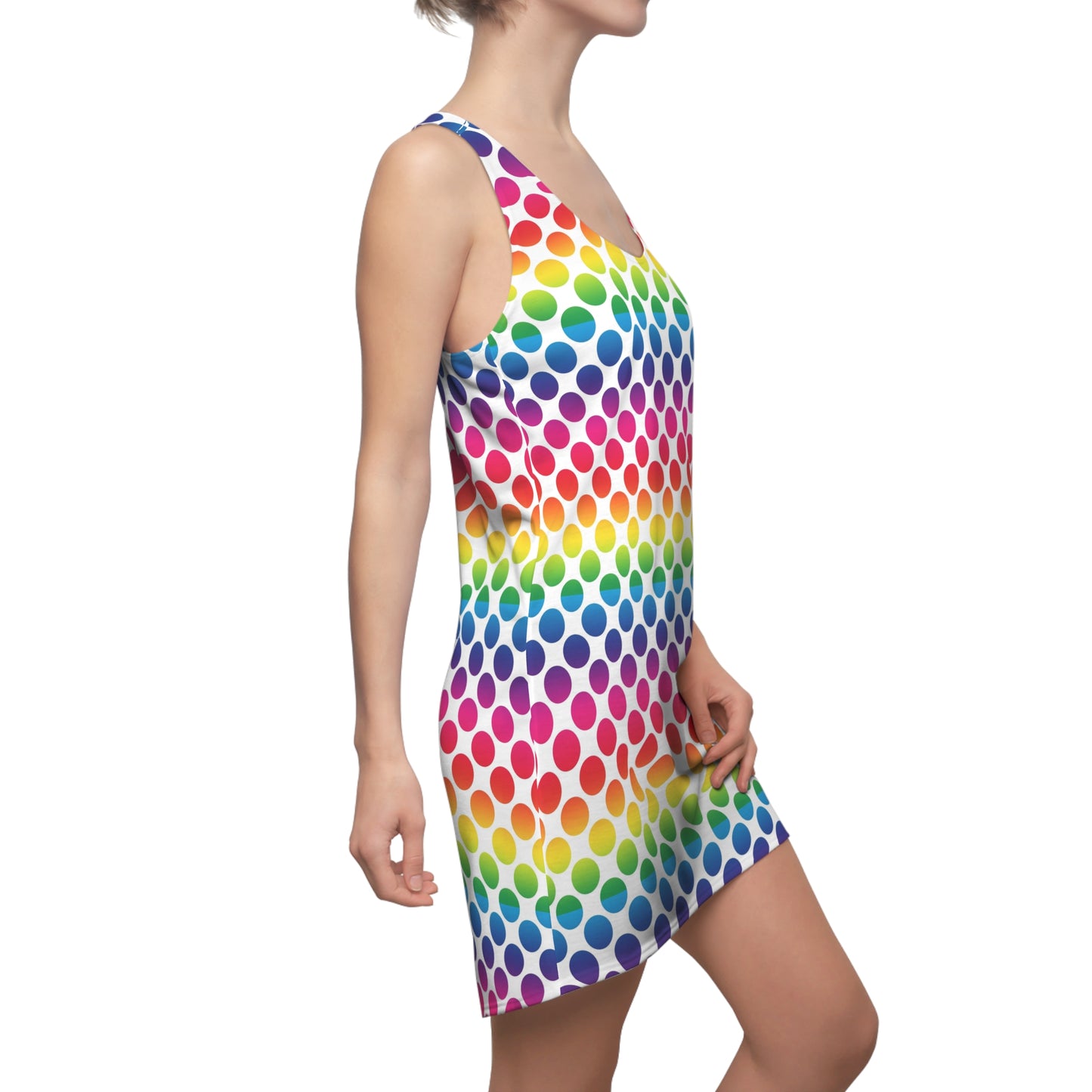 Rainbow Polka Dot Women's Racerback Dress, Colorful Summer Dress, Casual Wear, Festival Outfit, Beach Cover-Up, Gift for Her
