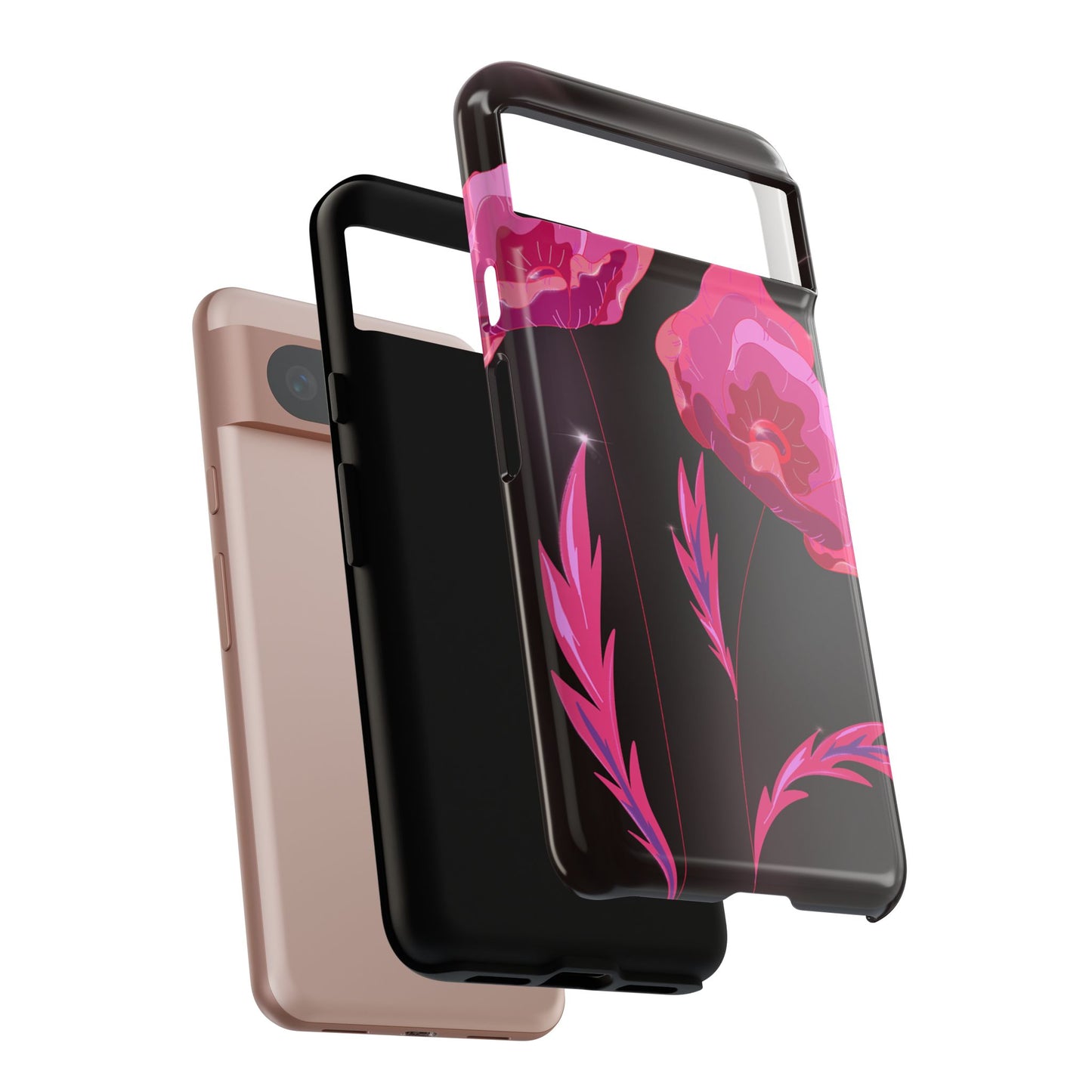 Floral iPhone Case | Tough Cases with Pink Poppy Design, Elegant Flower Phone Cover, Gift for Her, Spring Accessories, Chic Tech