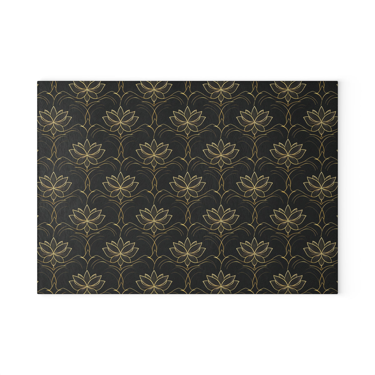 Lotus Pattern Glass Cutting Board — Elegant Black & Gold Kitchen Board