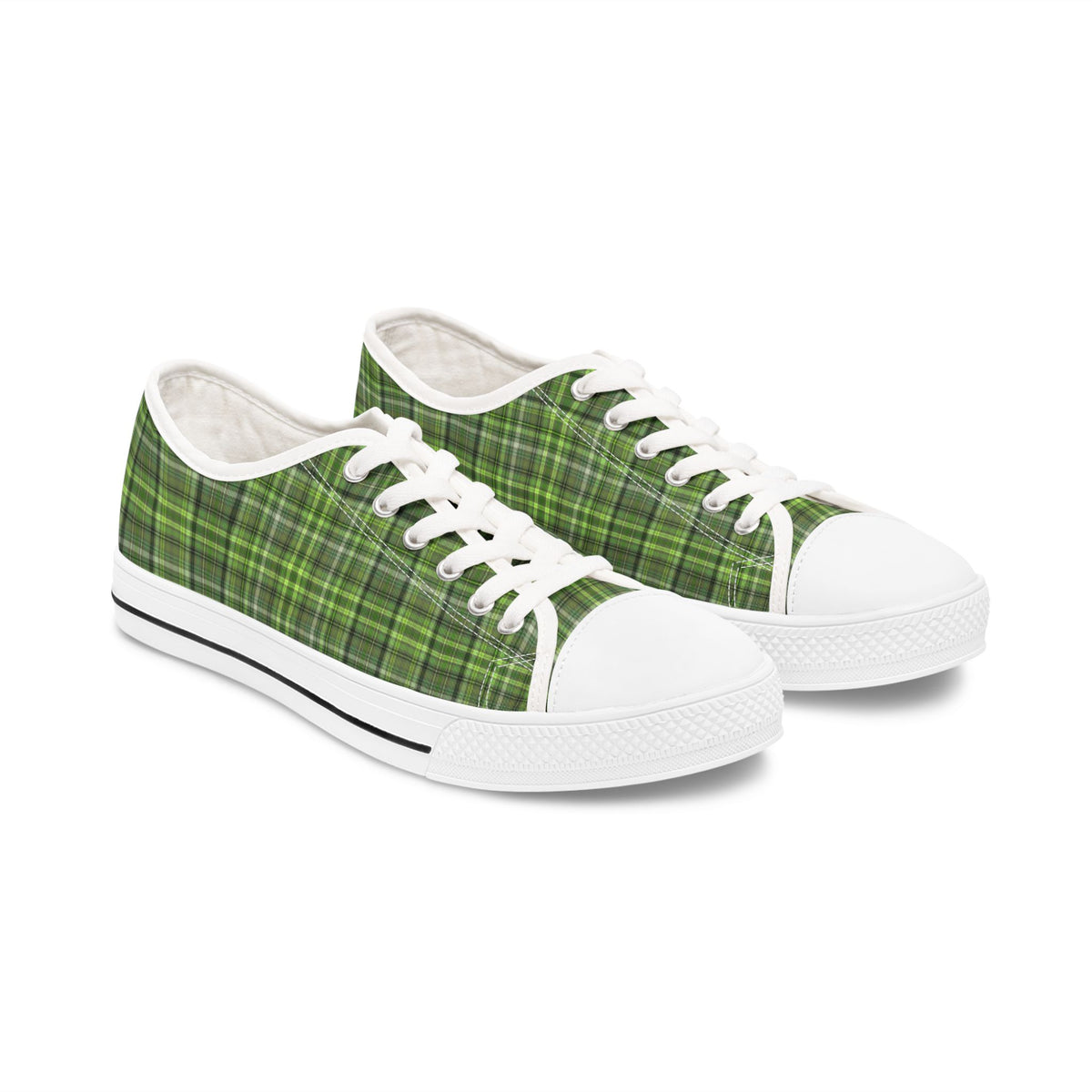 Green Plaid Low Top Sneakers — Casual Canvas Shoes