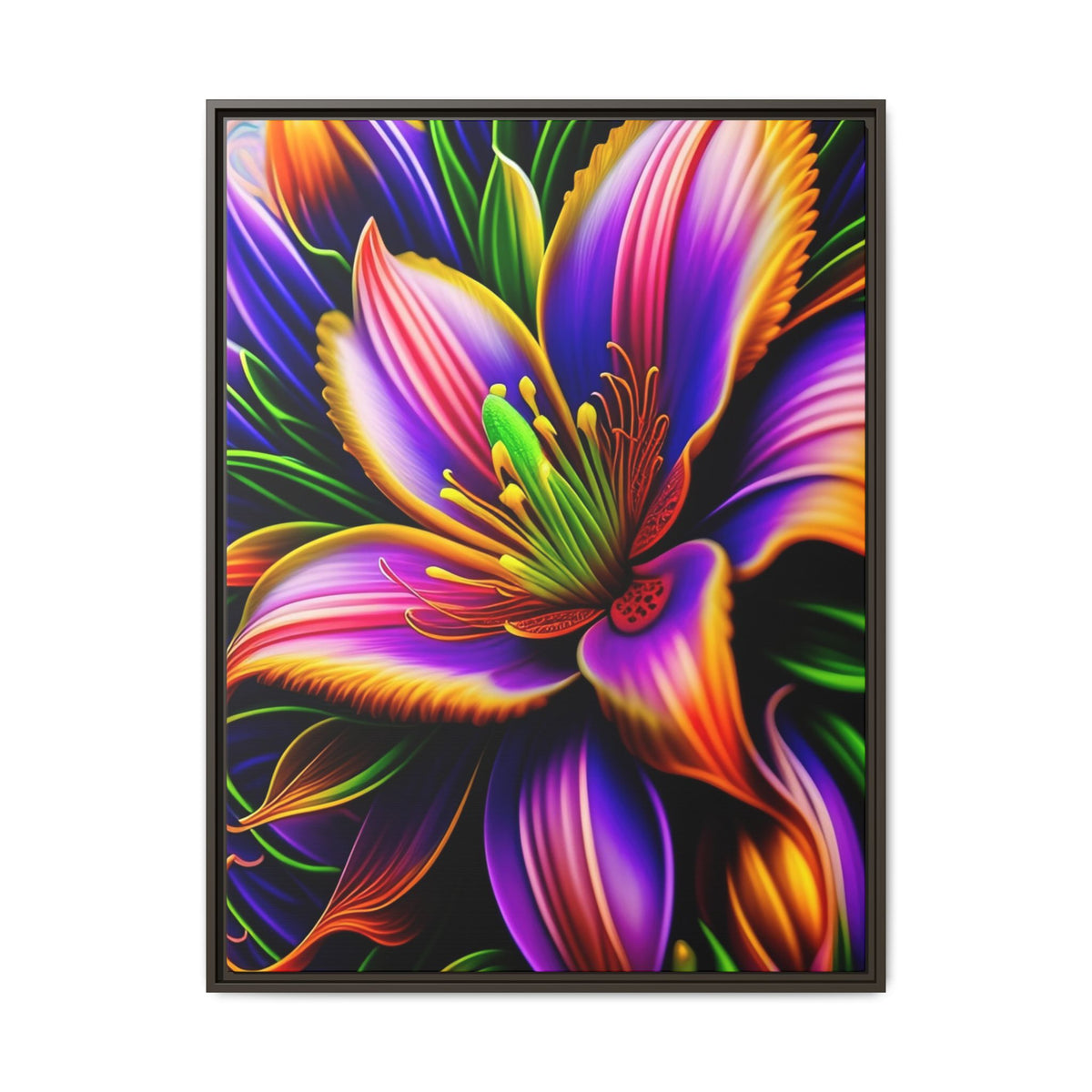 Vibrant Neon Floral Matte Canvas Print — Framed Wall Art