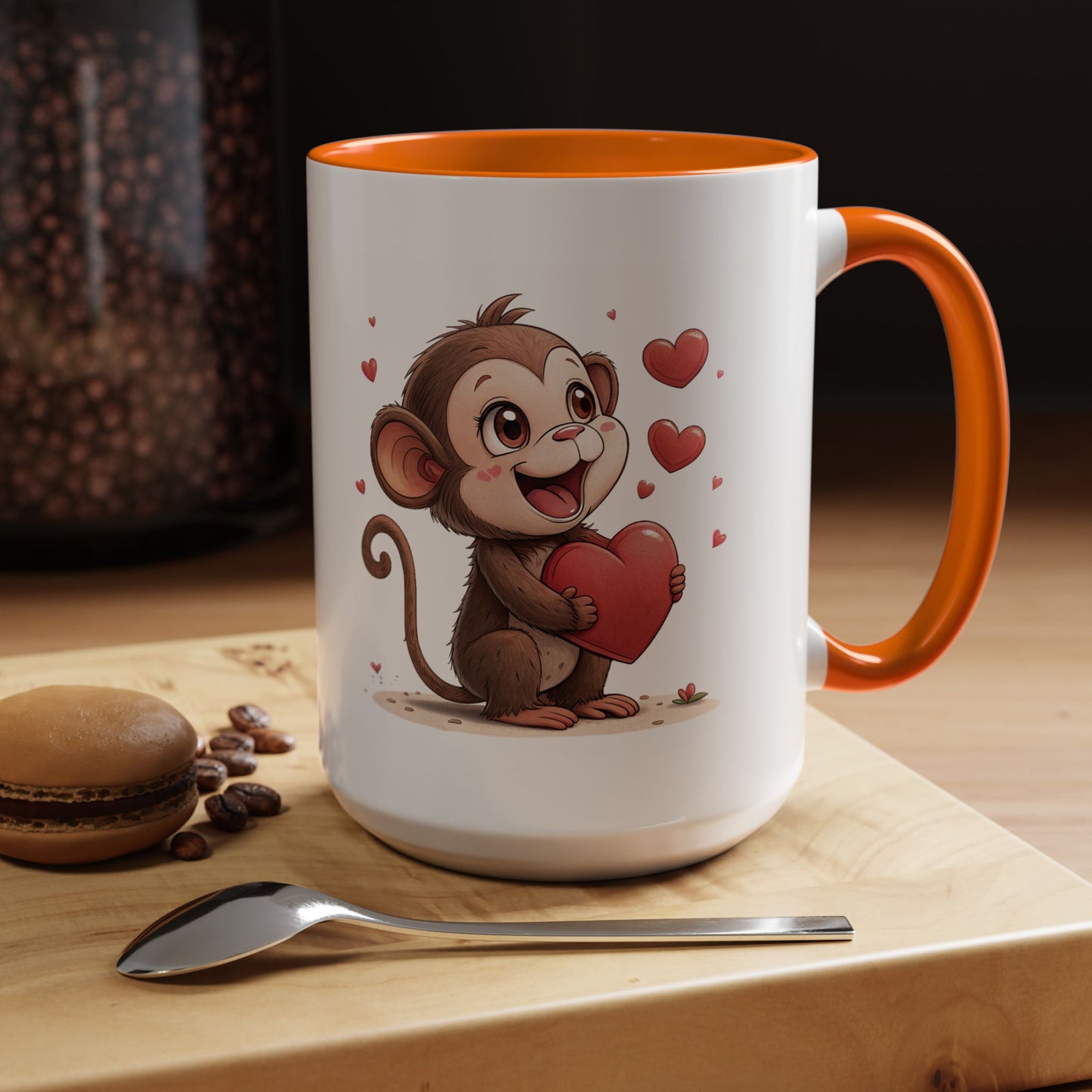 Cute Monkey Love Coffee Mug, Valentine's Gift, Animal Lover's Mug, Heartfelt Coffee Cup, Fun Kitchen Decor