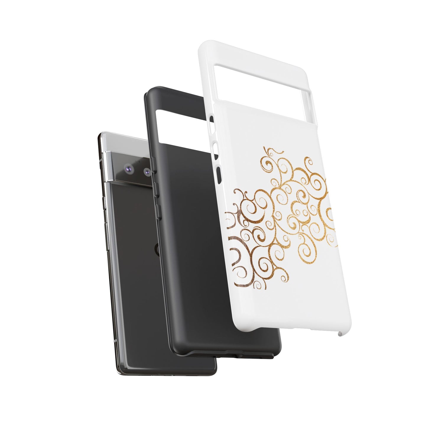 Elegant Floral Phone Case, Tough Cases, Gold Swirls, Stylish Protection, Trendy Gift, Chic Accessory