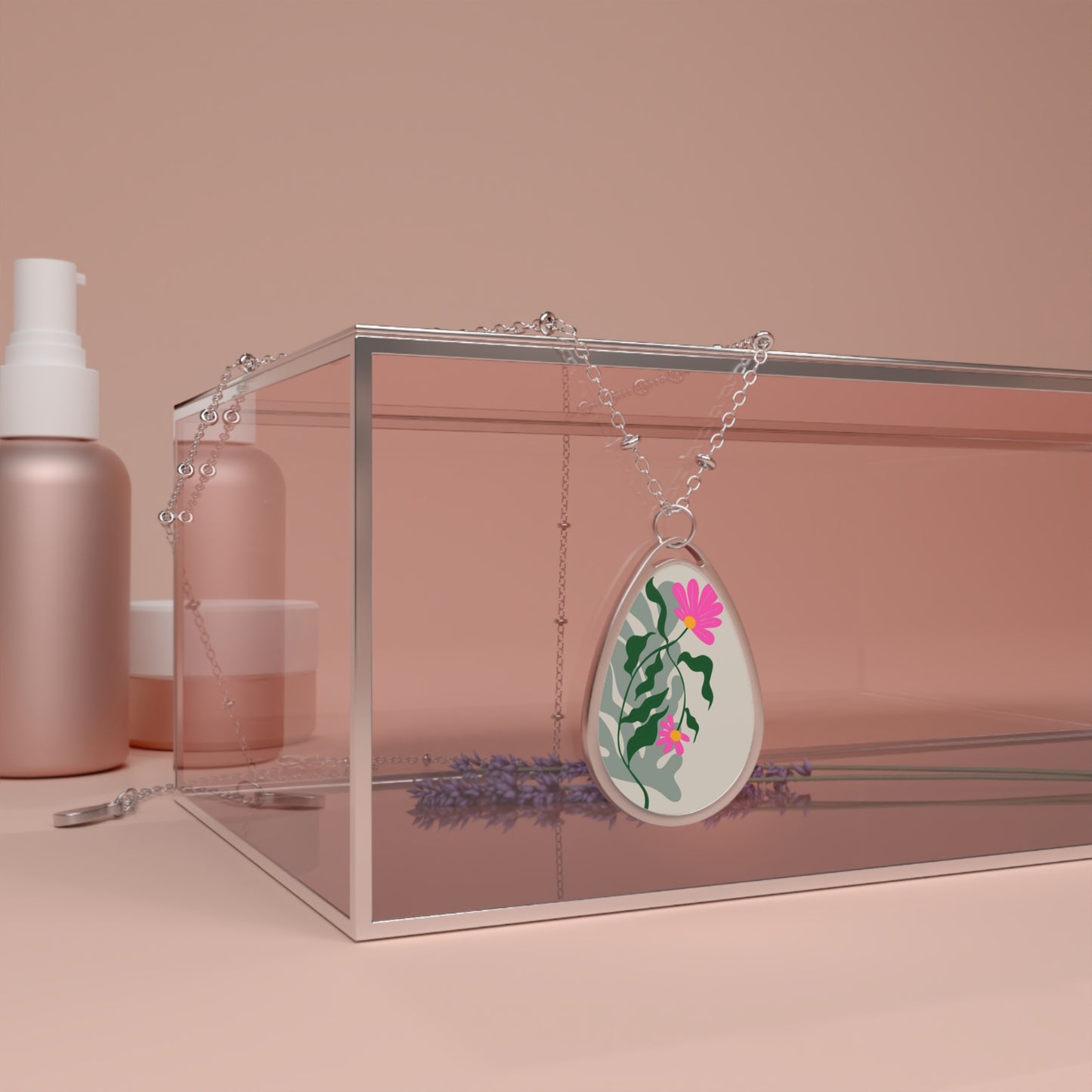 Floral Oval Necklace, Nature-Inspired Jewelry, Gift for Her, Boho Chic Pendant, Everyday Wear, Anniversary, Birthday