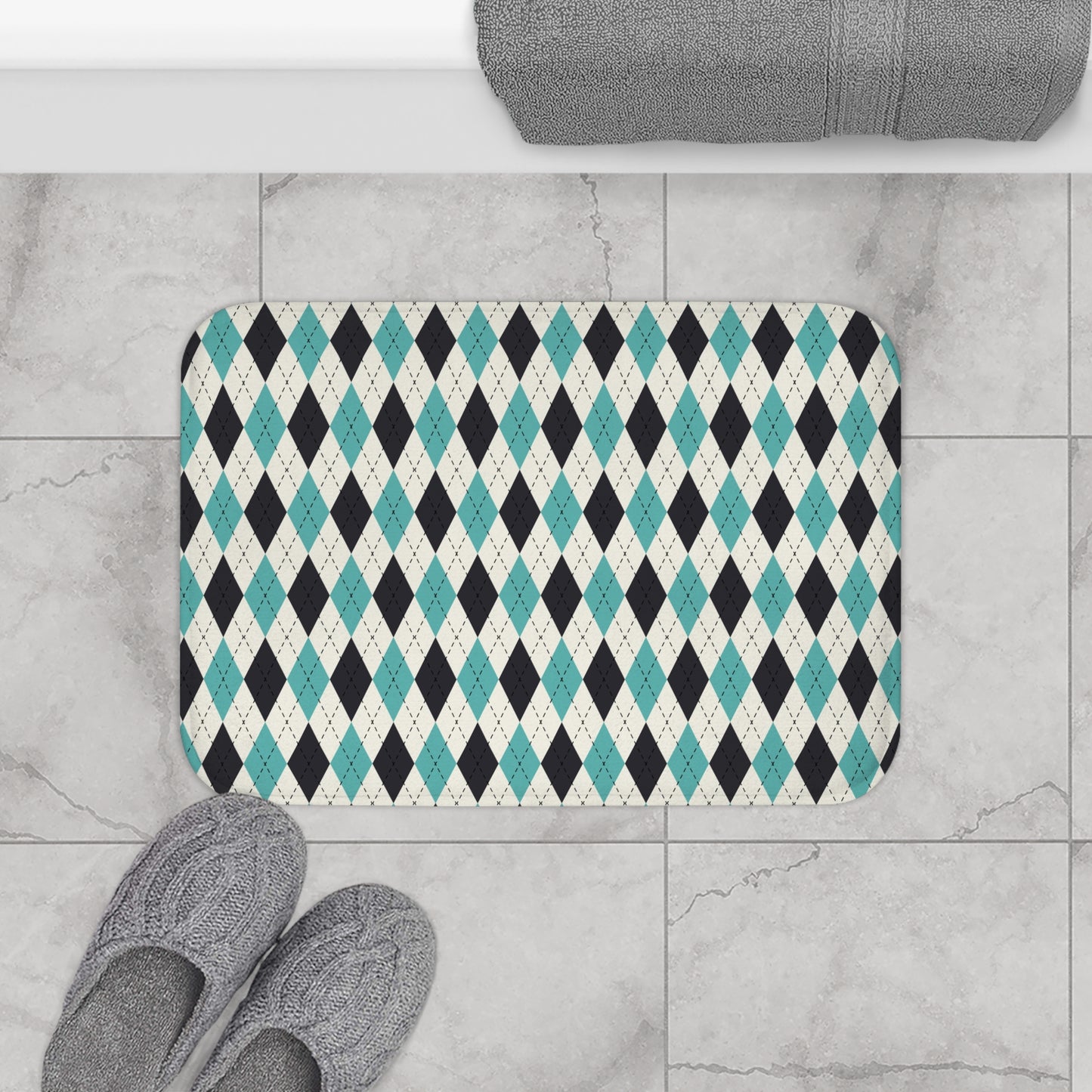 Stylish Argyle Bath Mat | Modern Bathroom Decor, Soft Floor Mat for Comfort, Housewarming Gift, Unique Home Accessory