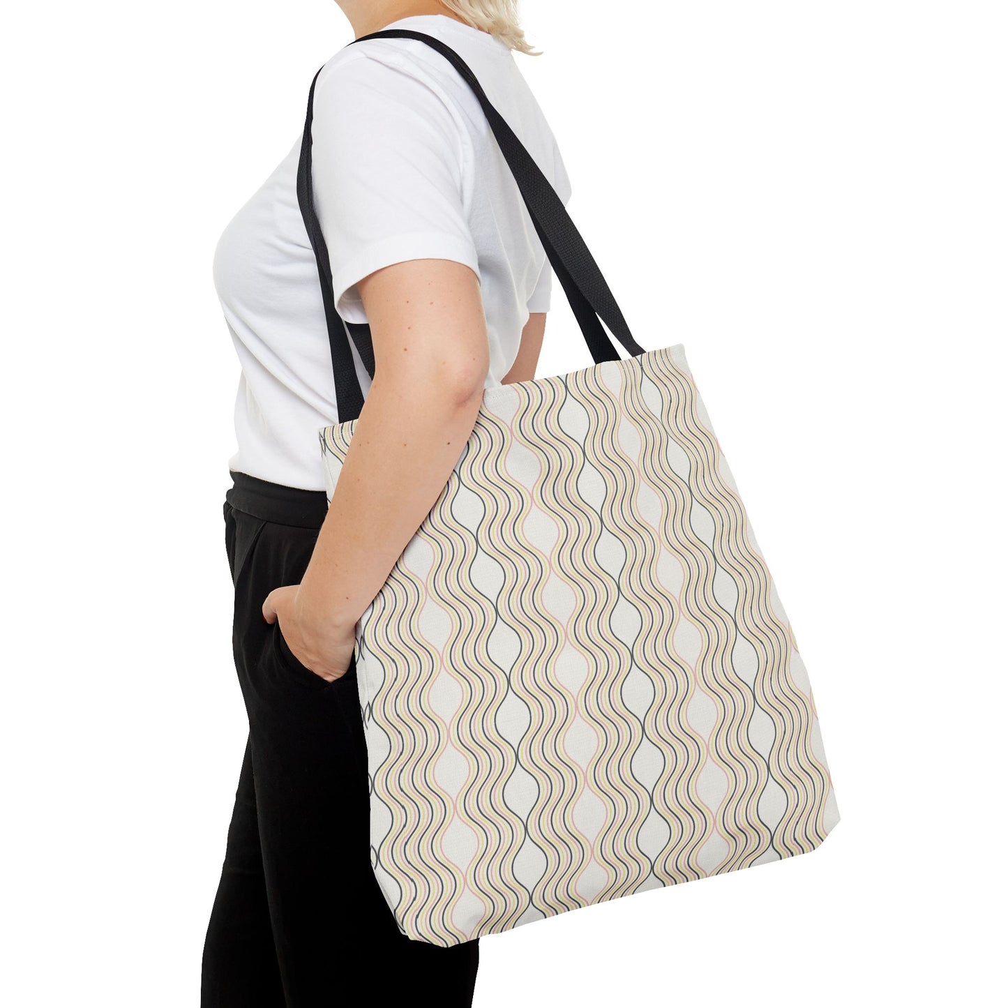 Waves Pattern Tote Bag, Boho Chic Handbag, Everyday Carry, Beach Bag, Gift for Her, Eco-Friendly Style