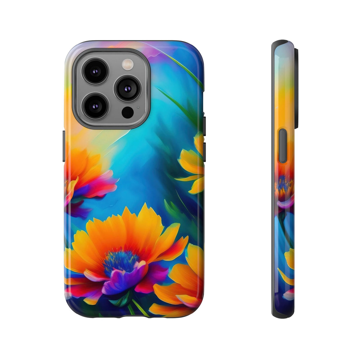 Floral Burst Tough Phone Case — Vibrant Watercolor Flowers Protective Cover