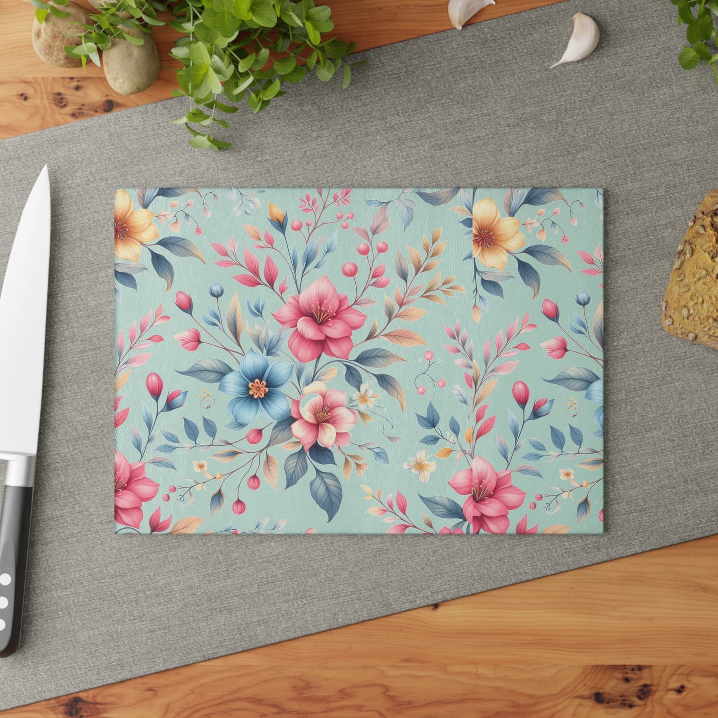 Floral Glass Cutting Board for Cooking, Kitchen Decor, Gift for Chef, Floral Home Accessory, Mother's Day Gift, Wedding Gift