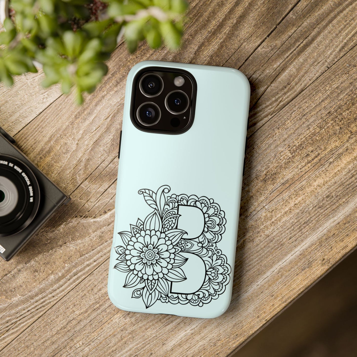 Personalized Tough Phone Case- Letter B, Floral Monogram Cell Phone Cover, Custom Protective Case, Unique Gift, Birthday, Graduation