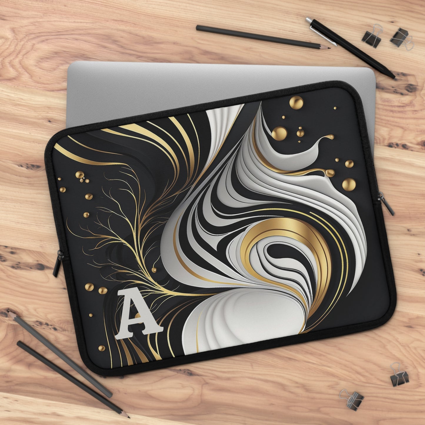 Elegant Personalized Laptop Sleeve, Art-Inspired Tech Case, Gift for Students, Professionals, Custom Monogram Sleeve, Stylish Gadget Cover