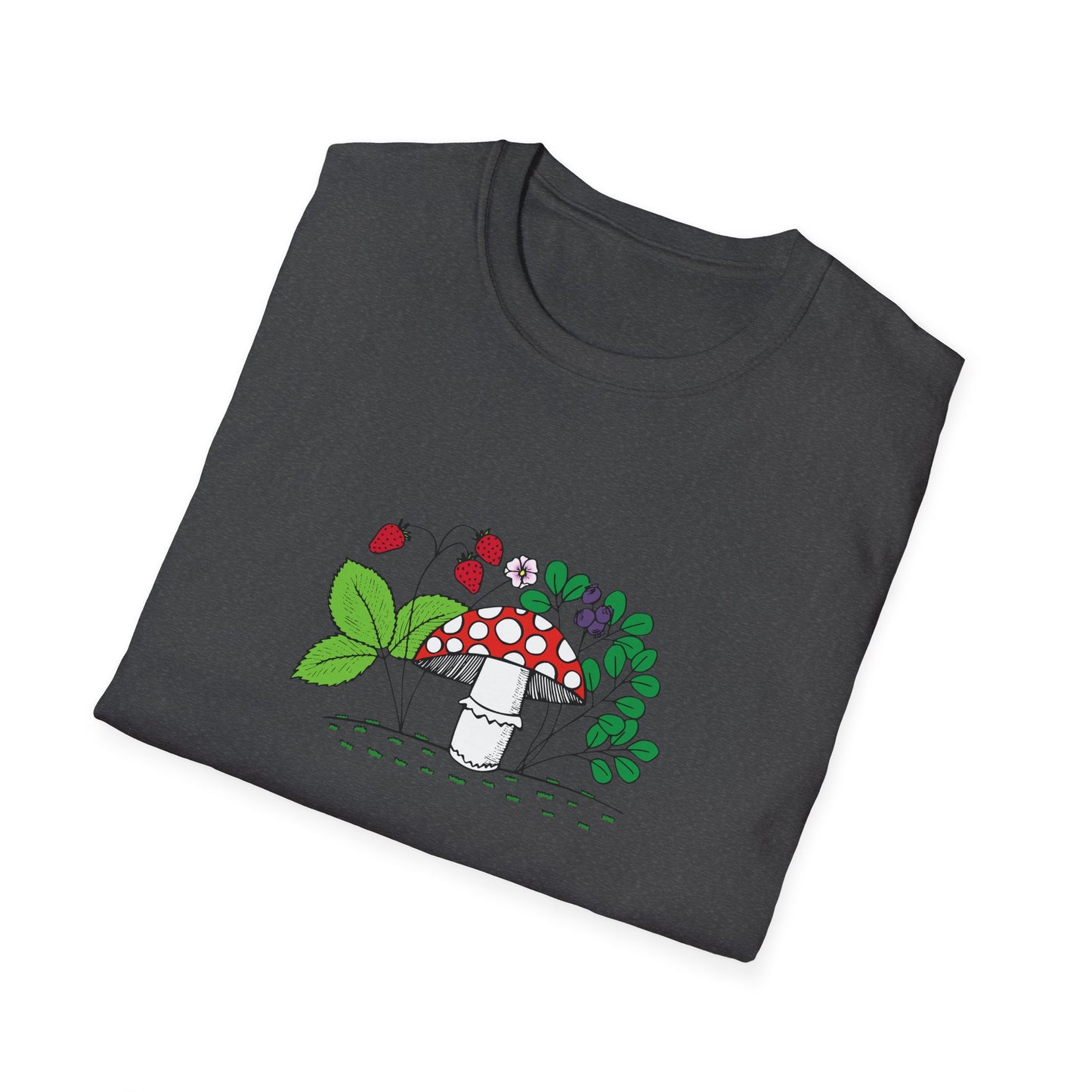 Whimsical Mushroom T-Shirt for Nature Lovers, Casual Tees, Gift for Gardeners, Unisex Softstyle Shirt, Eco-Friendly Apparel