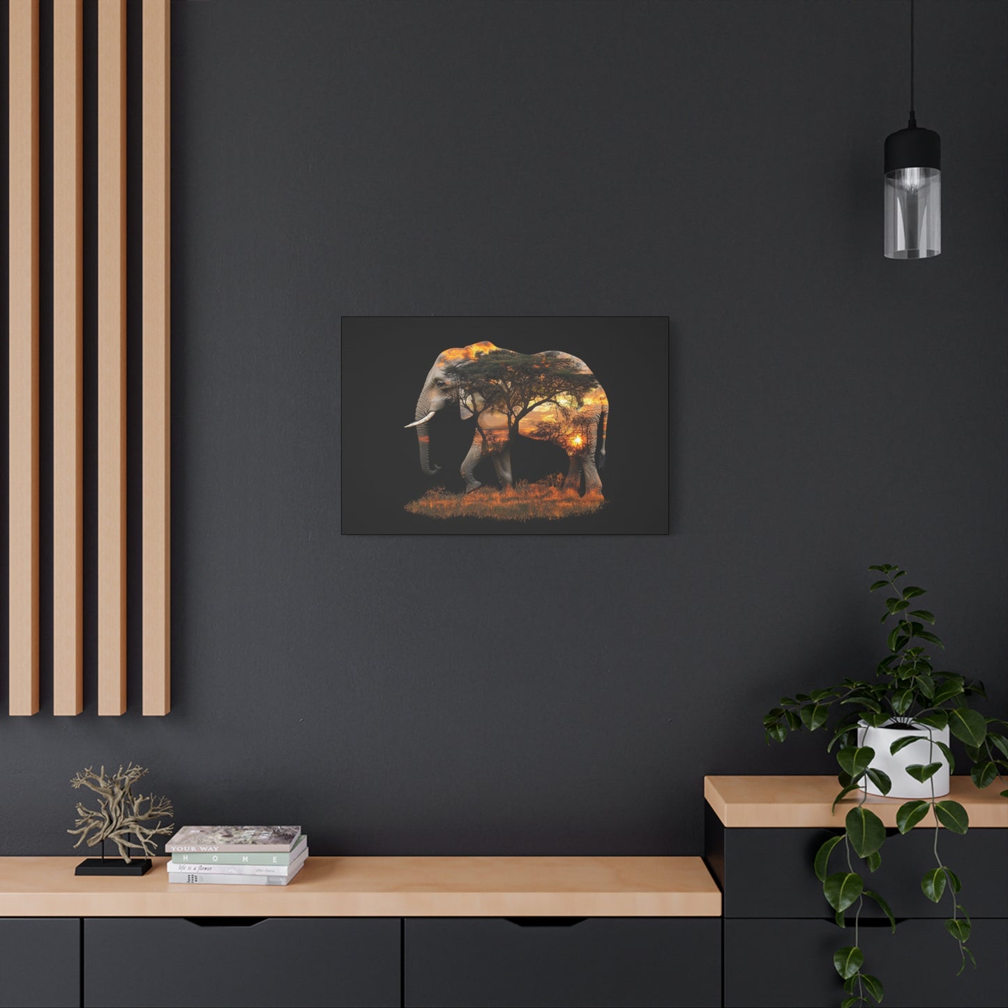 Elephant Tree Matte Canvas Art, Nature Wall Decor, Wildlife Home Decoration, Gift for Animal Lovers, Boho Living Room Accent