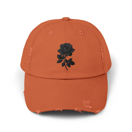 Unisex Distressed Rose Cap | Vintage Black Hat, Casual Wear, Gift for Him/Her, Trendy Outdoors Cap, Perfect for Summer