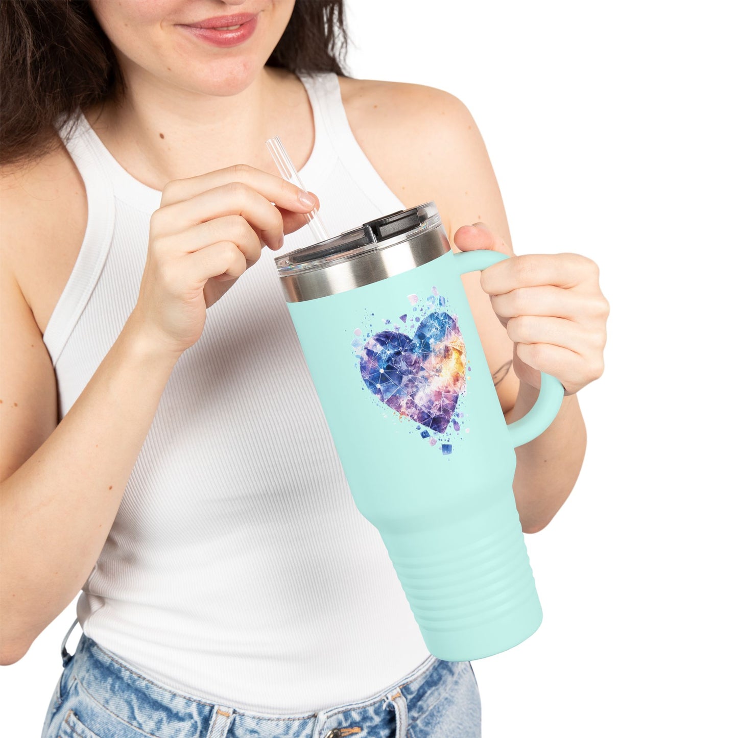 Colorful Heart Insulated Travel Mug | 40oz | Great for Coffee, Tea, Outdoors, Gifts, Love