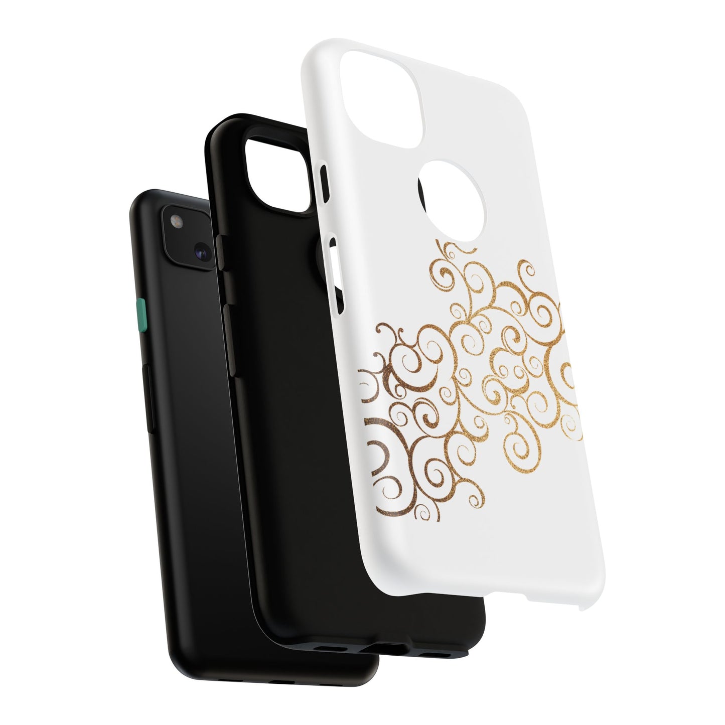 Elegant Floral Phone Case, Tough Cases, Gold Swirls, Stylish Protection, Trendy Gift, Chic Accessory