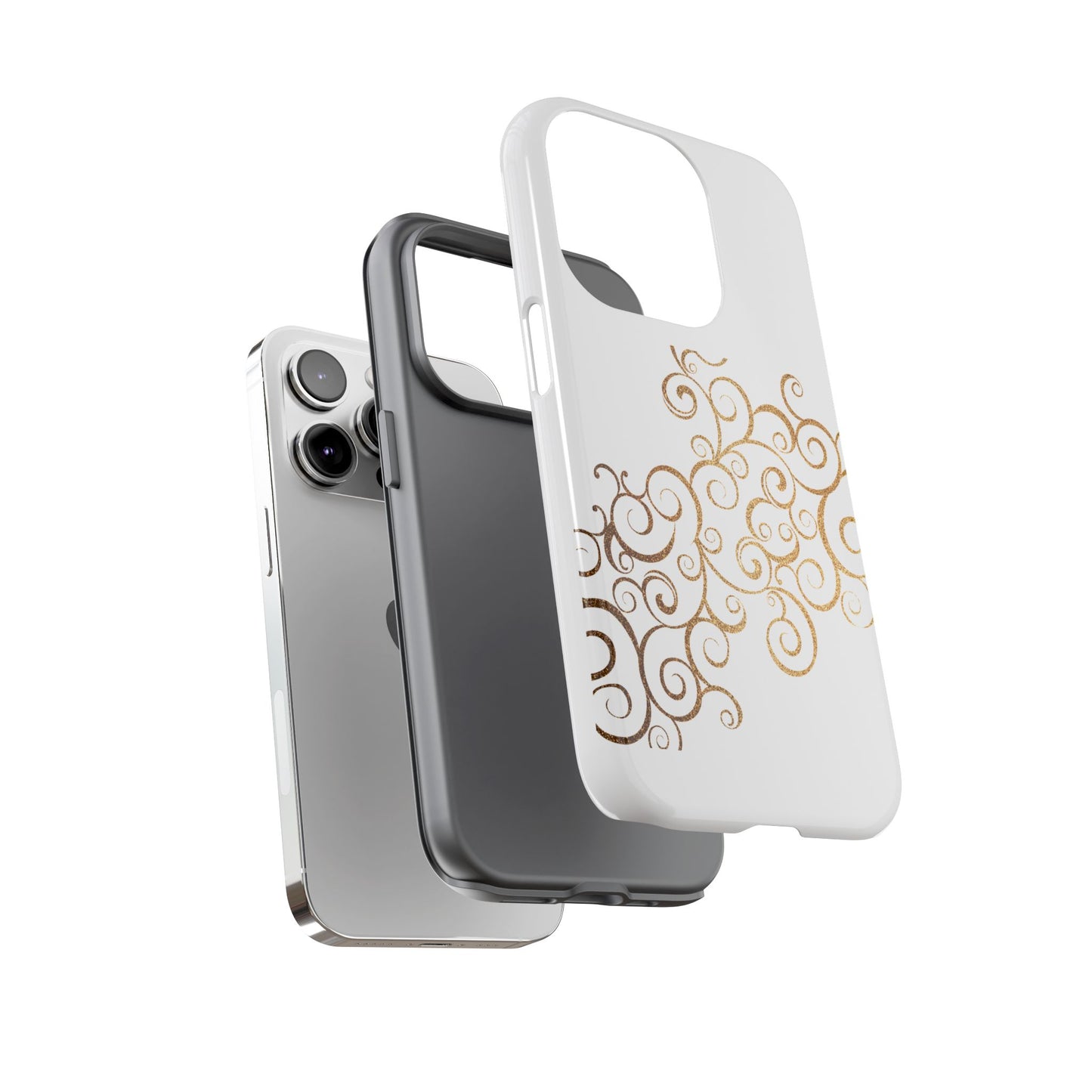 Elegant Floral Phone Case, Tough Cases, Gold Swirls, Stylish Protection, Trendy Gift, Chic Accessory