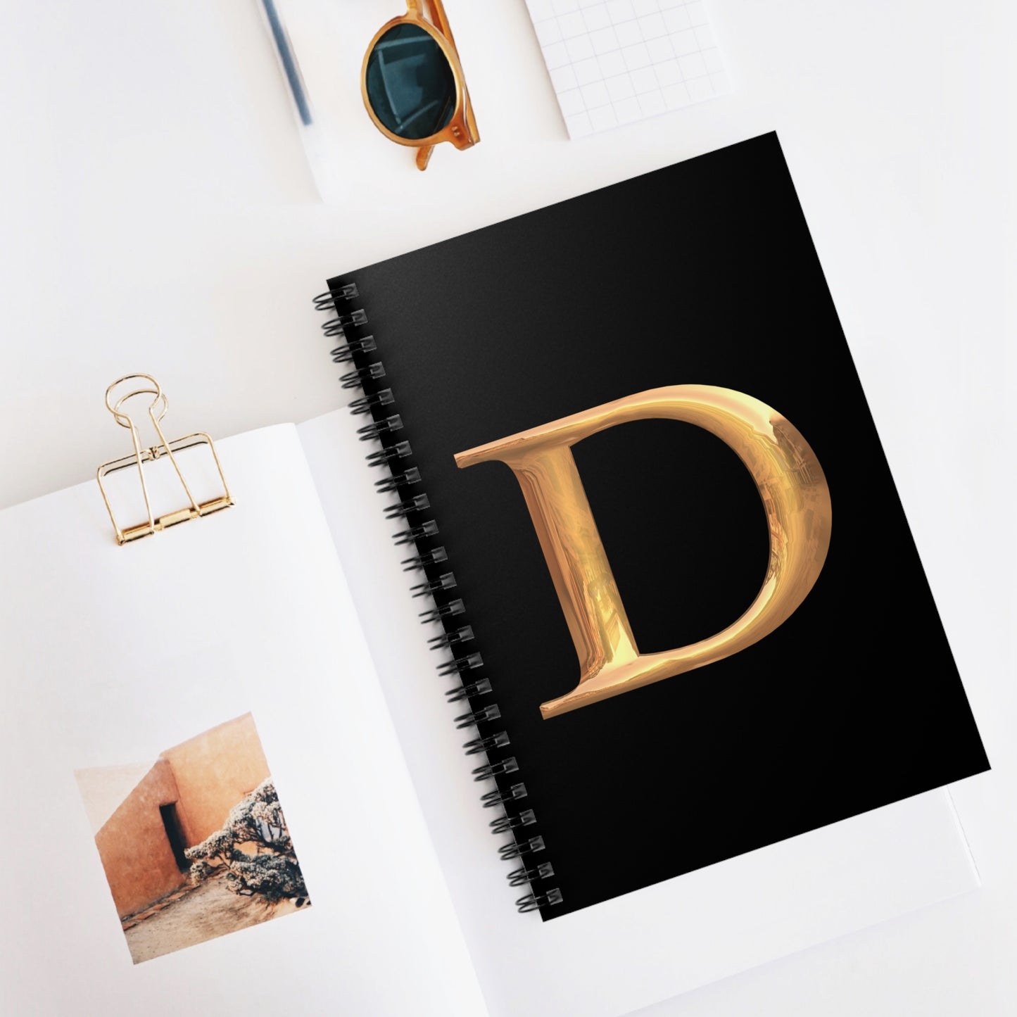 Gold Letter D Spiral Notebook, Personalized Journal, Stylish Stationery, School Supplies, Gift for Writers, Elegant Design