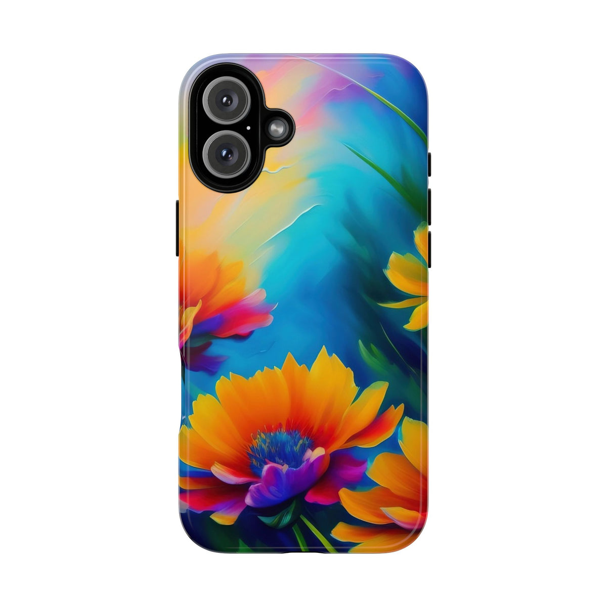 Floral Burst Tough Phone Case — Vibrant Watercolor Flowers Protective Cover