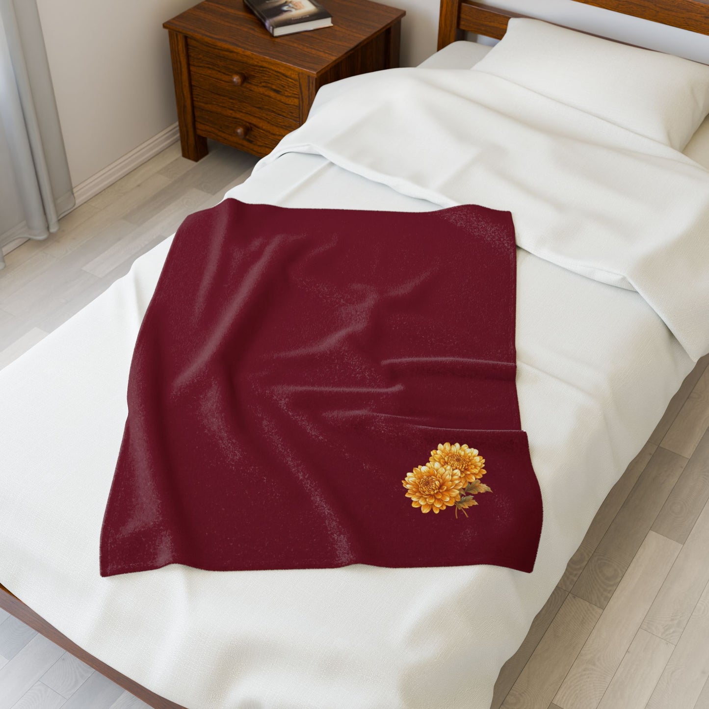Cozy Velveteen Plush Blanket with Floral Design, Soft Throw Blanket for Home, Wedding Gift, Autumn Decor, Personalized Gift
